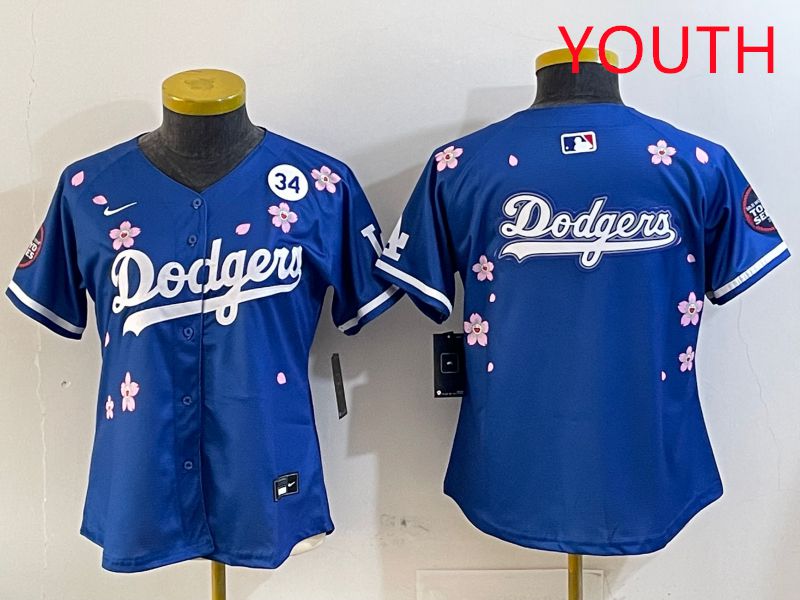 Youth Los Angeles Dodgers Blank Blue Sakura Edition 2025 Nike MLB Jersey style 16->youth mlb jersey->Youth Jersey